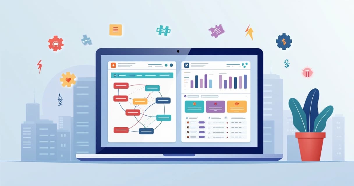 Comparação visual entre ferramenta de pipeline e CRM tradicional em dashboard dividido