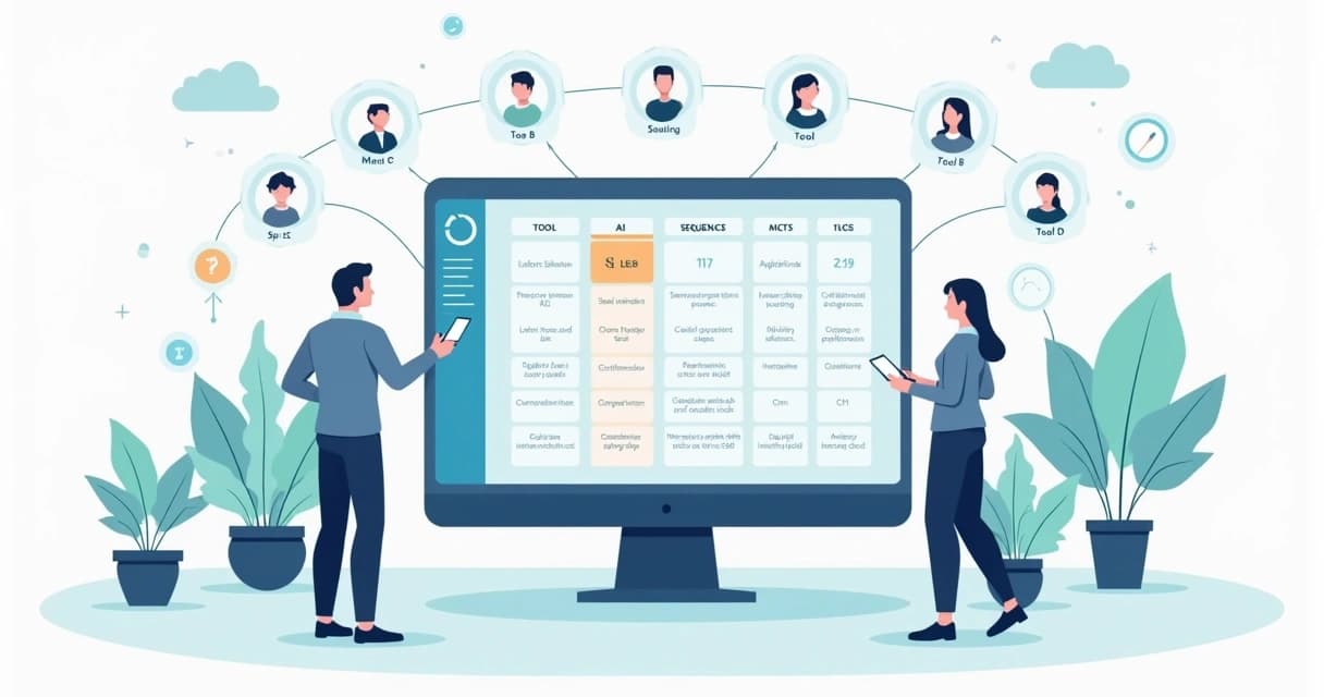 Ilustração comparando automação de outbound no LinkedIn em 2026 com diferentes ferramentas em um painel central