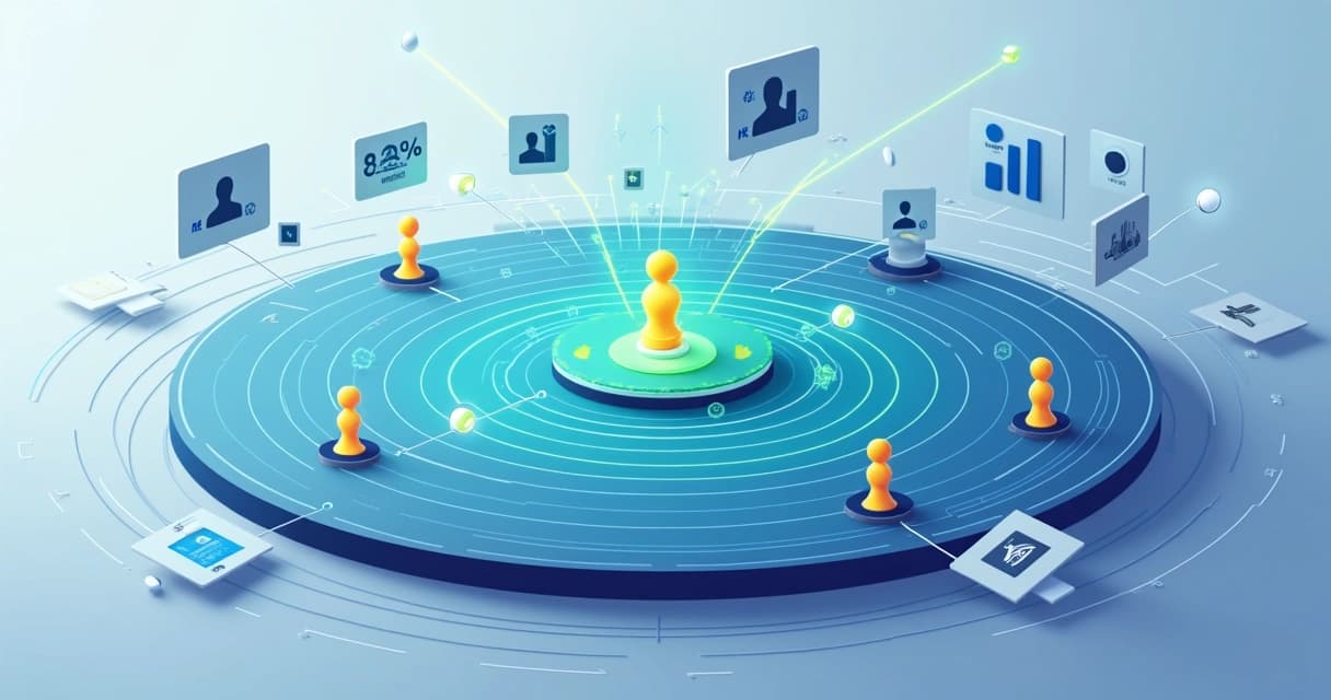 Ilustração de radar de IA analisando alvos de leads no LinkedIn