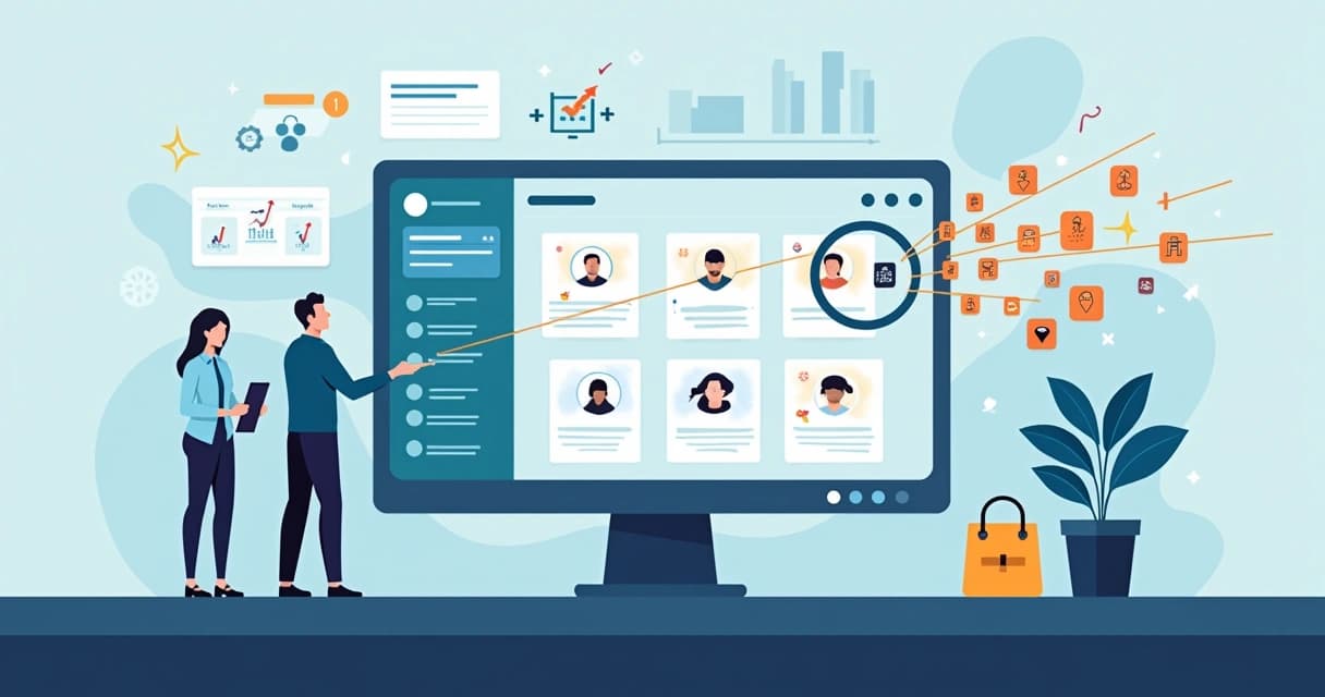 Ilustração mostrando microtargeting com alvos em leads B2B em um painel SaaS